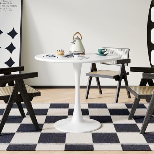 Recximi White Round Dining Table for 2 Person, 24 Inch Small Tulip Table with Metal Pedestal for Living Room, Mid Century Modern Kitchen Table for Kitchen, Office, Pub, Bar, Bistro, Circle Cafe Tables - color: White