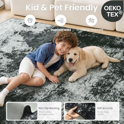 2x6 Hallway Runner Rug Washable Non-Slip Back Grey Low Pile Carpet | Stain Resistant, Soft Faux Wool, Abstract Pattern for Kitchen Walkway, Laundry Room, Entryway, Hallways - color: Black Grey, size: 2' x 6'(24''x72'')