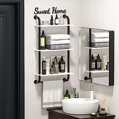 3 Tier Wall Shelves Over Toilet Rustic Industrial Floating Shelf - color: White, size: 3 tier