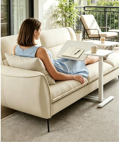 KEIKI Height Adjustable Rolling Laptop Desk, Portable Mobile Standing Workstation with Tiltable Top for Home Office Classroom, Beige - color: Beige