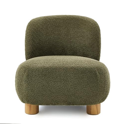 Christopher Knight Home Modern Low Profile Accent Chair for Living Room, Boucle Upholstered Armless Chair with Rubberwood Legs, Comfy Lounge Armchair, Plush Cloud-Like Seating for Bedroom, Olive Green - color: Olive Green