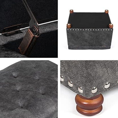 Ottoman with Storage,24" Fabric Ottoman Foot Rest with Hinged Lid Small Rectangle Upholstered Tufted Foot Stools Ottomans for Bedroom Living Room Entryway,Grey - color: Grey