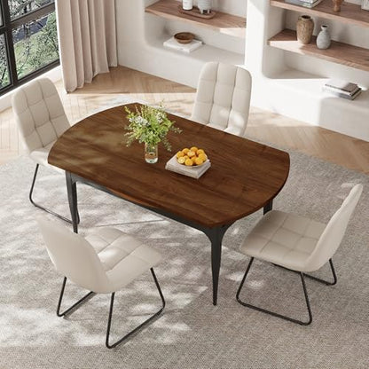 HIPIHOM Expandable Folding Dining Table Set, 55-Inch Round to Square Table with 6 Upholstered Chairs, Metal Frame, for Dining Room or Apartment (Round Table + 6 White Chairs) - color: Round Table + 6 White Chairs