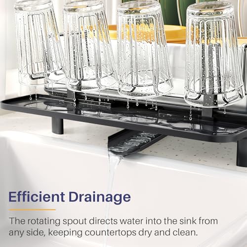 SNTD 304 Stainless Steel Dish Drying Rack for Small Kitchen Counter, Black | Rustproof, Large Capacity, Heavy-Duty Frame, Rotating Spout, Angled Drainboard, Removable Cup & Utensil Holder - color: Black
