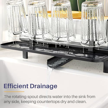 SNTD 304 Stainless Steel Dish Drying Rack for Small Kitchen Counter, Black | Rustproof, Large Capacity, Heavy-Duty Frame, Rotating Spout, Angled Drainboard, Removable Cup & Utensil Holder - color: Black