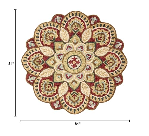 SAFAVIEH Novelty Collection 7' Round Red/Taupe NOV604Q Handmade Floral Premium Wool Entryway Foyer Living Room Bedroom Kitchen Area Rug - color: Red/Taupe, size: 7' (Round)