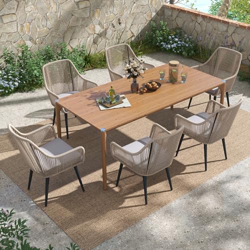 Outdoor Dining Chairs Set of 6, Rattan Patio Chairs with Armrest, Tan | All-Weather Woven Rattan & Iron Frame, w/Seat Cushions,350lb Weight Capacity, for Backyard, Poolside, Balcony, Indoor Kitchen - color: Tan, size: 6 Pcs-Dining Chairs