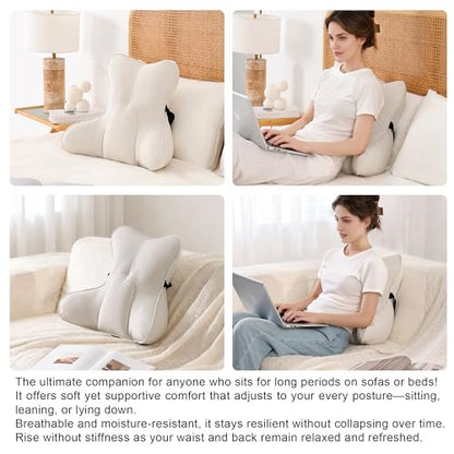 Lumbar Support Pillow(Pat. Pend) – Multi-Functional Ergonomic Back Cushion for Sofa Chair, Car Seat & Sofa, Reading Pillow with Firm Multi-Zone Support to Relieve Lower Back Pain, Misty White - color: Misty White