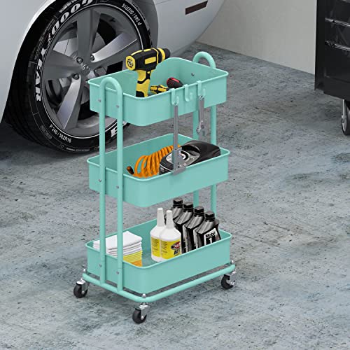 Simple Houseware 3-Tier Heavy Duty Metal Utility Rolling Cart, Turquoise - color: Turquoise