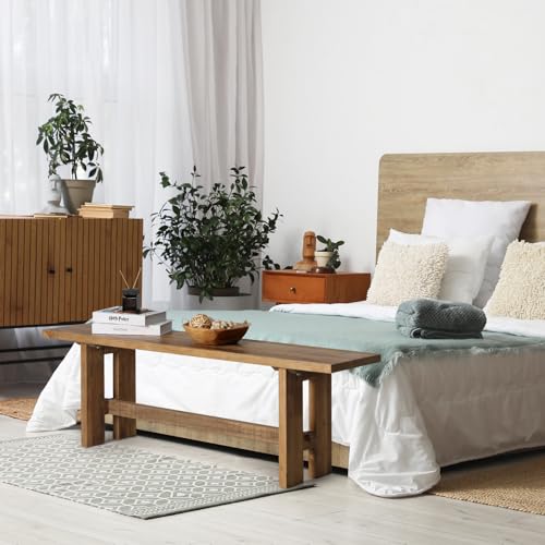 Reclaimed Solid Wood Bench, 55" Farmhouse Entryway Bench | Narrow Indoor Bench with Rustic Charm, Hallway, Kitchen, Dining, Bedroom - size: 55 Inch