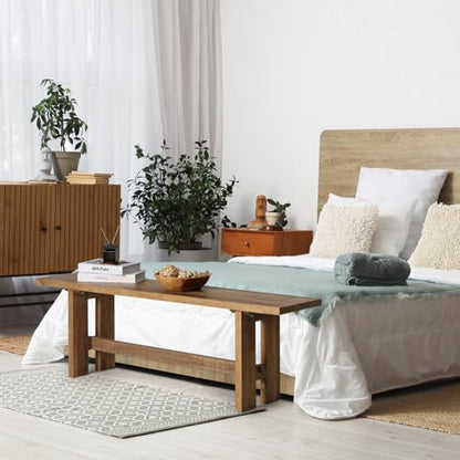 Reclaimed Solid Wood Bench, 55" Farmhouse Entryway Bench | Narrow Indoor Bench with Rustic Charm, Hallway, Kitchen, Dining, Bedroom - size: 55 Inch