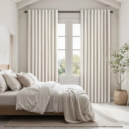Topfinel 86 Inches Long Linen Blackout Curtains 2 Panels Set for Living Room Cream Birch Linen Texture Modern Farmhouse 100% Black Out Room Darkening Back Tab Rod Pocket(W52 xL80) - color: Birch, size: 52"W x 86"L (Pack of 2)