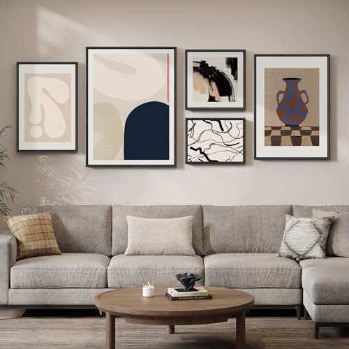 Large Framed Neutral Abstract Wall Art Set for Living Room, 5 Piece Black and White Canvas Prints Artwork for Walls, Modern Gallery Minimalist Pictures for Bedroom Dining Room Hallway Wall Decor - color: Black & White - 5Pcs