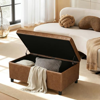 Rectangular Lift Top Storage Ottoman Bench, Faux Leather Storage Bench for Living Room Entryway Bedroom, Ochre Yellow - color: Ochre Yellow
