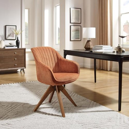 Swivel Desk Chair for Home Office, Fabric, Caramel | No Wheels, Oka Wood Legs, Mid Century Modern, Upholstered, 360° Swivel, Accent Chair, Living Room, Bedroom - color: Caramel, size: Fabric