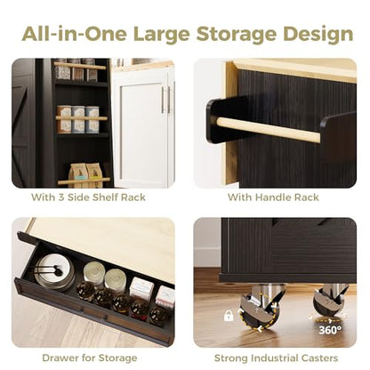 IRONCK Kitchen Island with Drop Leaf, 35.4" W Rolling Kitchen Table, Black | Rolling Kitchen Cart with Storage Cabinets, Drop Leaf, Built-in Power Outlet & Lockable Wheels for Kitchen Organization - size: 35.4-Inch