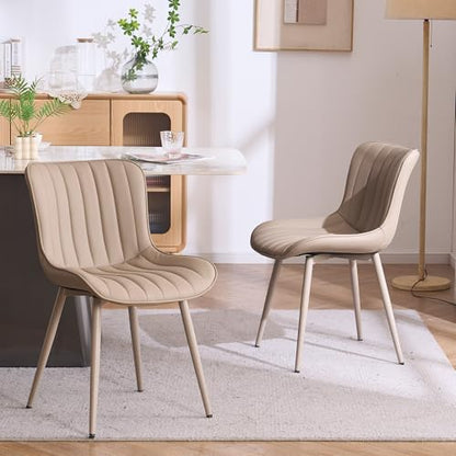 YOUNUOKE Dining Chairs Set of 2 Mid-Century Modern Kitchen Chairs Khaki | Faux leather upholstered with Back, fits dining living waiting room guest reception. Waterproof easy to clean assemble, 300lb - color: All Khaki
