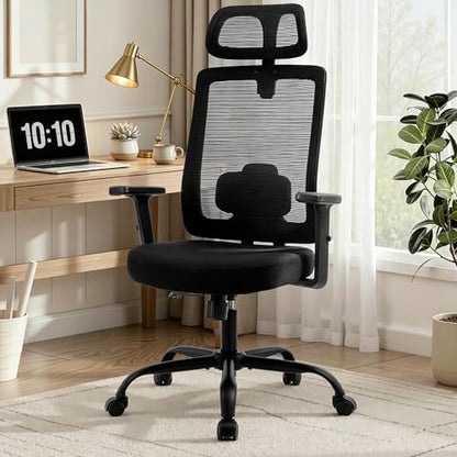 Office Chair with Mesh High Back, Ergonomic Office Desk Chair with Adjustable Lumbar Support, Rolling Work Chairs with Wheels and 3D Headrest, Black - color: Black