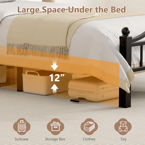 Metal Twin Bed Frame with Headboard | Noise-Free Design, 12” Underbed Storage, Heavy Duty with Headboard, No Box Spring Needed, Tool-Free Assembly - color: Twin -Black