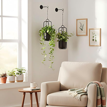 Hanging Planters for Indoor Plants Black Modern Hanging Pots for Plants 5.5 Inch,Metal Hanging Baskets Window Plant Hanger Ceiling Hanging Flower Pots with Chain for Wall Decor