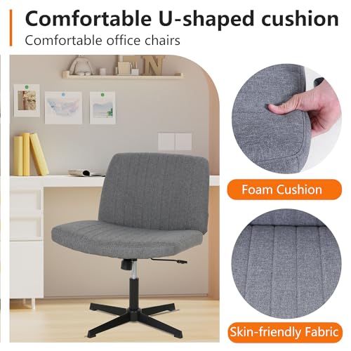 FDW | Criss Cross Chair Without Wheels | Grey | Armless Desk Chair | With Wide Seat, 360 Swivel, Height Adjustable & Stable Metal Base | for Office, Home Office, Vanity Seating | Pack of 1 - color: Grey, style: Without Wheels