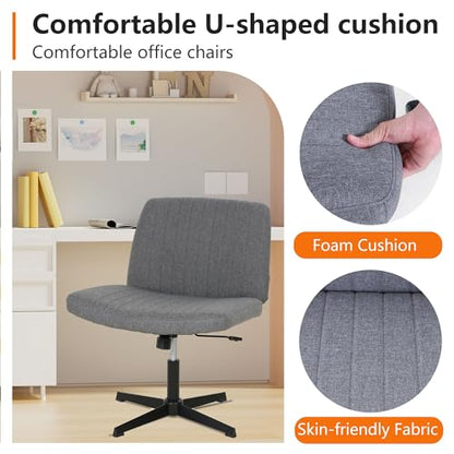 FDW | Criss Cross Chair Without Wheels | Grey | Armless Desk Chair | With Wide Seat, 360 Swivel, Height Adjustable & Stable Metal Base | for Office, Home Office, Vanity Seating | Pack of 1 - color: Grey, style: Without Wheels