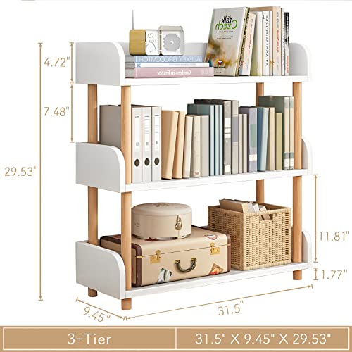 3-Tier Wooden Open Bookcase, Warm White | Modern Display Bookshelf with Top Edge, Solid Wood Frame, Home and Office Storage - color: Warm White, size: 3-tier