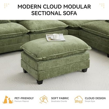 35‘’ Modern Chenille Cloud Sofa Ottoman,Rectangle Ottoman for Modular Sectional Sofa, Green - color: Green, size: 35'' Ottoman