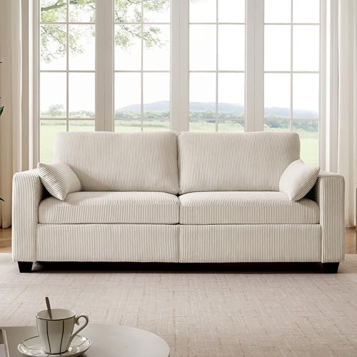 Modern Loveseat Sofa Corduroy Fabric Couches (Beige) | Spring Cushions, Removable Cover, Solid Wood Frame, Wide Armrest, for Living Room, Small Space - color: Beige2