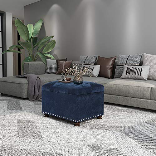 Adeco High End Classy Tufted Accents Rectangular Storage Bench Ottoman Footstool, Blue 24" * 17.5" * 17.7" - color: Royal Blue