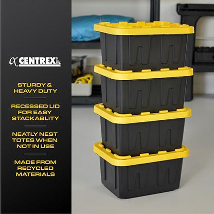 BLACK & YELLOW 5-Gallon Stackable Plastic Storage Bins with Lids, 6 Pack | Small heavy-duty storage totes for garage, closet, classroom & home organization, 8.6H x 12.3W x 16.4D, Black & Yellow