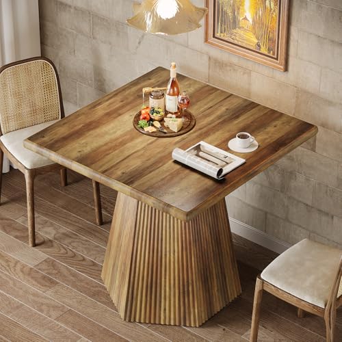 Tribesigns 31.5" Square Dining Table for 4, Rustic Brown | Farmhouse, Sturdy Pedestal Base for Kitchen & Dining Room & Living Room
