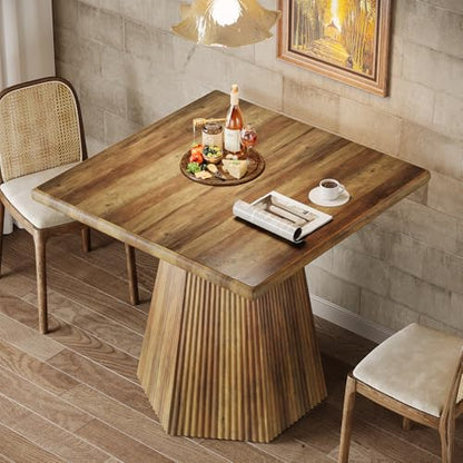 Tribesigns 31.5" Square Dining Table for 4, Rustic Brown | Farmhouse, Sturdy Pedestal Base for Kitchen & Dining Room & Living Room