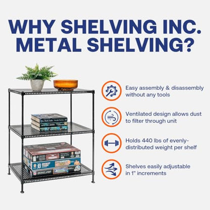 Shelving Inc. 12" d x 24" w x 28" h 3-Tier Perforated Metal Shelving, Everyday Shelving, Weight Capacity 110 lbs Per Shelf - size: 12" d x 24" w x 28" h