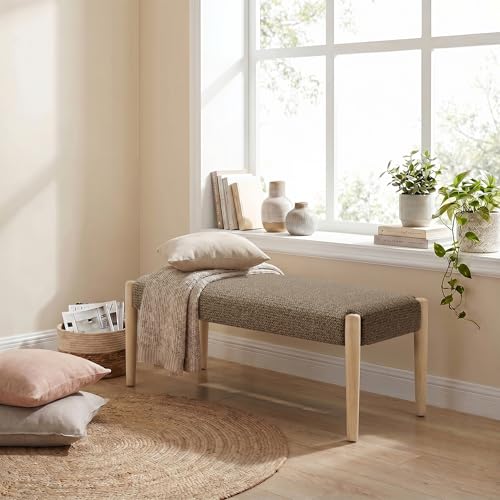 Usaint 42" End of Bed Bench with Wood Legs, Dark Brown with Oak Leg | Modern Upholstered Bedroom Bench with Rubberwood Legs, Entryway Bench with Cushion, Dining Bench for Living Room, Bedroom - color: Dark Brown With Oak Leg