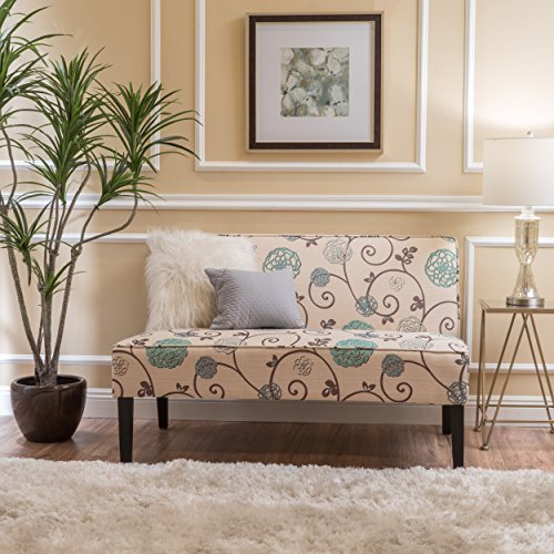 50" Small Loveseat Sofa, Comfy Mini Fabric Sofa Couch for Small Spaces, 2 Seater Armless Sofa with Solid Wood Legs for Living Room, Dorm, Office, Bedroom (White+Blue) - color: White+blue
