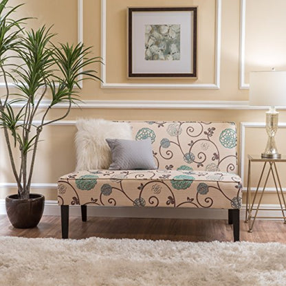 50" Small Loveseat Sofa, Comfy Mini Fabric Sofa Couch for Small Spaces, 2 Seater Armless Sofa with Solid Wood Legs for Living Room, Dorm, Office, Bedroom (White+Blue) - color: White+blue