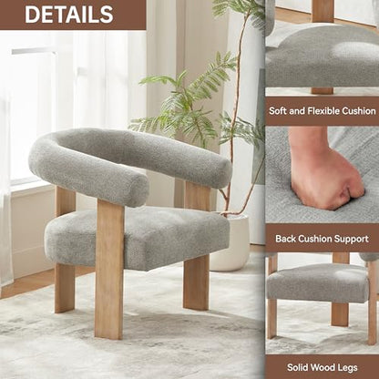 VKNOW Barrel Accent Chair, Vanity Chair with Armrests and Rubberwood Legs | Mid Century Modern Upholstered Living Room Chairs with Open Back, Chenille Fabric, for Living Room, Bedroom, Light Gray - color: Light Gray, size: Set of 1