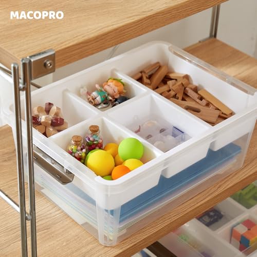 MACOPRO 17QT Clear Plastic Box Craft Storage Bin with Removable Tray & Lid | 1-pack container, art supply organizer for playdoh, sewing, beads & craft tools, space-saving stackable bins organization - size: 1Pack-17QT