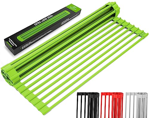 Zulay Kitchen Large Roll Up Dish Drying Rack - Heavy Duty Silicone Wrapped Steel Rods Over Sink Dish Drying Rack - Versatile Roll Up Sink Drying Rack & Trivet - Green,20.5 inches x 13 inches - color: Mint Green