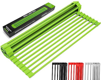 Zulay Kitchen Large Roll Up Dish Drying Rack - Heavy Duty Silicone Wrapped Steel Rods Over Sink Dish Drying Rack - Versatile Roll Up Sink Drying Rack & Trivet - Green,20.5 inches x 13 inches - color: Mint Green