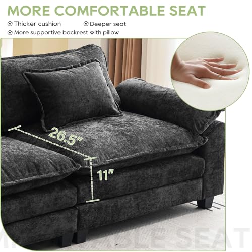 53" Modular Sectional Sofa, Comfy Single Sofa Deep Cloud Couch | Couches for Living Room, Modular Couch, Deep and Wide Seat, Chenille Sofa Sleeper with Throw Pillows, Black - color: Black, size: 53 Inch