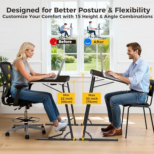 Upgraded Folding TV Tray Table, Sturdy Couch & Dinner Laptop Table | Adjustable Height & Angle Portable Desk for Eating, Work & Recliner; Includes Footrest, Cup Holder, iPad Holder, Edge Stopper - color: (Black) - Dark Wood Mahogany