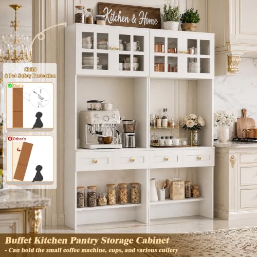Besiost Farmhouse Desk with Glass Hutch, Small Writing Study Desk with Drawers, Multi-Function Desk for Home Office, Bedroom, Kitchen, Distressed White (27.6" L × 11.8" D × 80" H) - color: Distressed White, size: 27.6"
