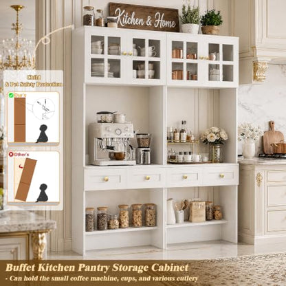 Besiost Farmhouse Desk with Glass Hutch, Small Writing Study Desk with Drawers, Multi-Function Desk for Home Office, Bedroom, Kitchen, Distressed White (27.6" L × 11.8" D × 80" H) - color: Distressed White, size: 27.6"
