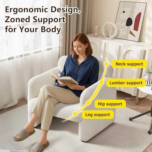 33.9'' Upgrade Fabric Accent Chair with Arms, Modern Single Sofa Chair Armchair Upholstered Comfy Reading Arm Chair for Bedroom, Living Room - color: Beige, size: 30.31"D x 33.9"W x 31.5"H