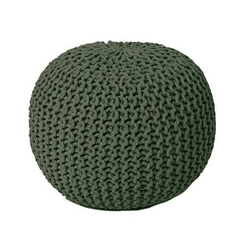 · REDEARTH · Round Pouf Ottoman - Hand Knitted Boho Poof Footrest - Olive | 100% Cotton, 19.5"x19.5"x14"; Doubles as Footstool, Foot Rest; Great for Living Room, Bedroom, Nursery, Patio, Dorm, Lounge - color: Olive, size: 19.5"D x 19.5"W x 14"H