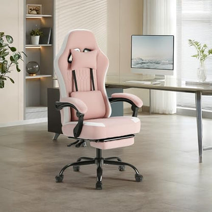 Sweetcrispy Video Game Chair, Ergonomic Computer Desk Chair, Lumbar Support | Footrest, Height Adjustable, Linkage Armrests, Headrest, High Back, 360° Wheels, Pink - color: Pink