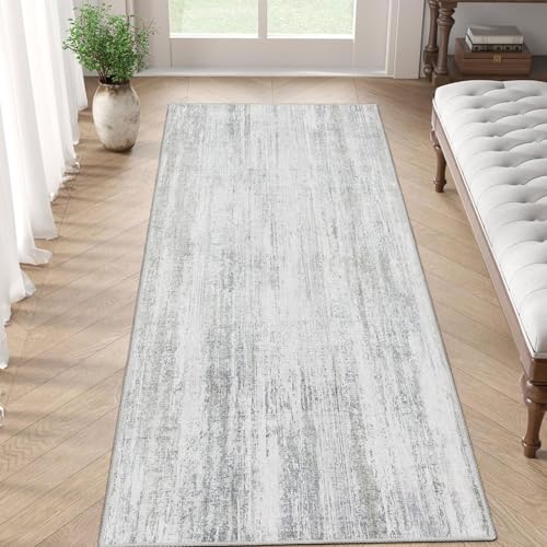 Washable Runner Rug 2x6 Area Rugs Low Pile Non Slip Modern Abstract | Long Throw Carpet Runner for Hallways Kitchen Bedroom Entryway Bathroom Bedside Laundry Floor Accent Neutral Grey - color: Grey, size: 2' x 6' (Rectangular)