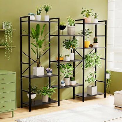 GRUSIGN Triple 4 Tier Book Shelf, Modern Bookcase Shelf, Freestanding Large Display Shelves for Living Room/Office/Garage, Stable Large Bookshelf with Storage for Books/LEGO/Plants, Black - color: Black